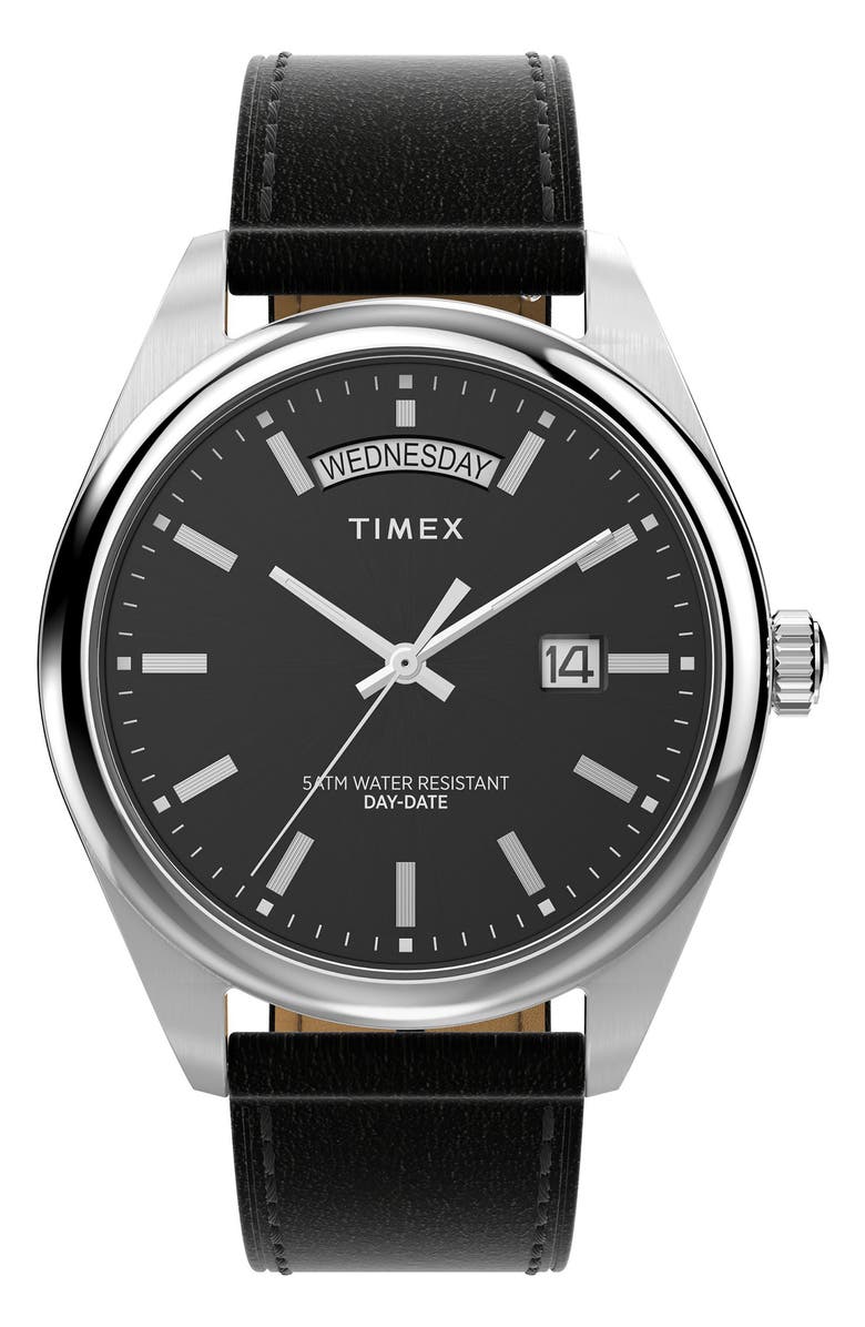 Timex<sup>®</sup> Legacy Leather Strap Watch, 41mm, Main, color, Black