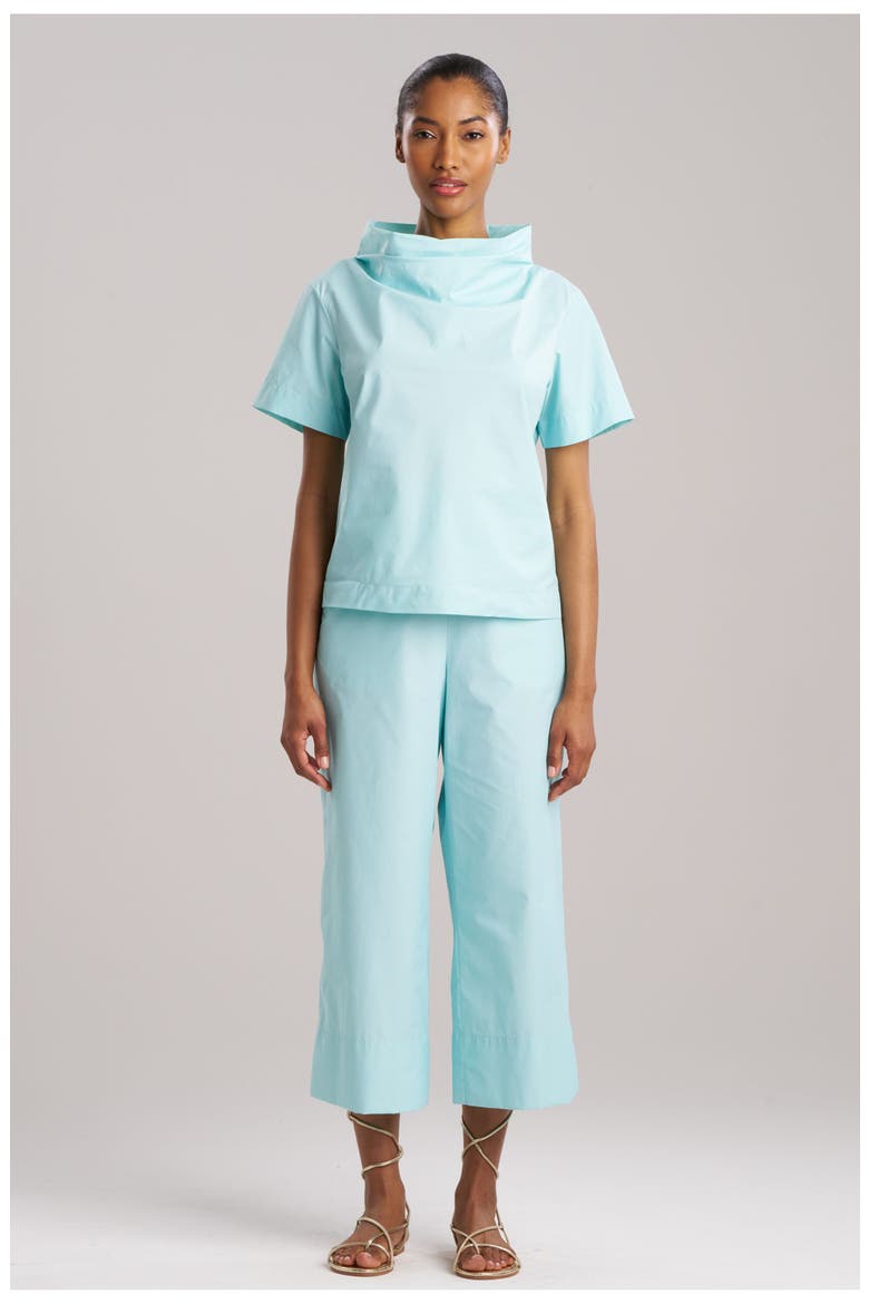 TECHNO POPLIN Short Sleeve Funnel Neck Top, Main, color, LIGHT BLUE