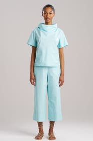 Natori TECHNO POPLIN Short Sleeve Funnel Neck Top