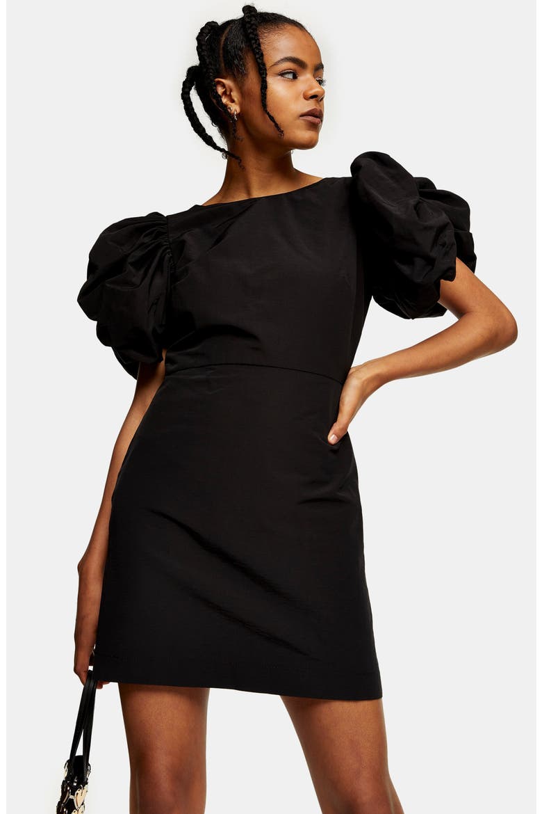 Puff Sleeve Minidress, Alternate, color, BLACK