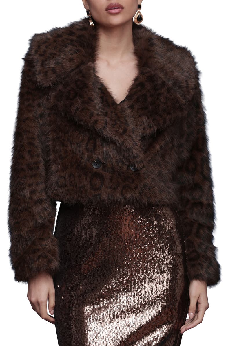 Avec Les Filles Stripe Faux Fur Crop Jacket, Main, color, Cafe Leopard