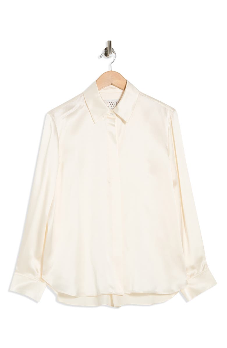 TWP One Morning Silk Satin Button-Up Shirt, Main, color, Ivory