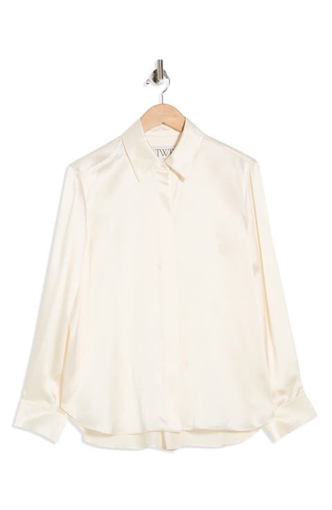 One Morning Silk Satin Button-Up Shirt