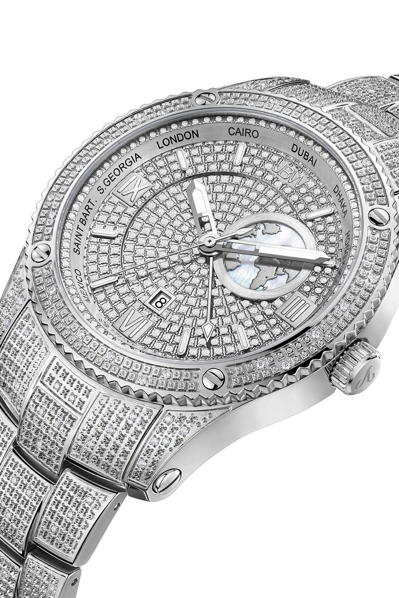 Jet Setter Diamond Bracelet Watch, 46mm, Alternate, color, SILVER