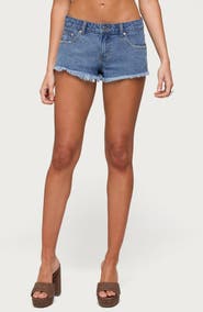 EDIKTED Cutoff Denim Shorts