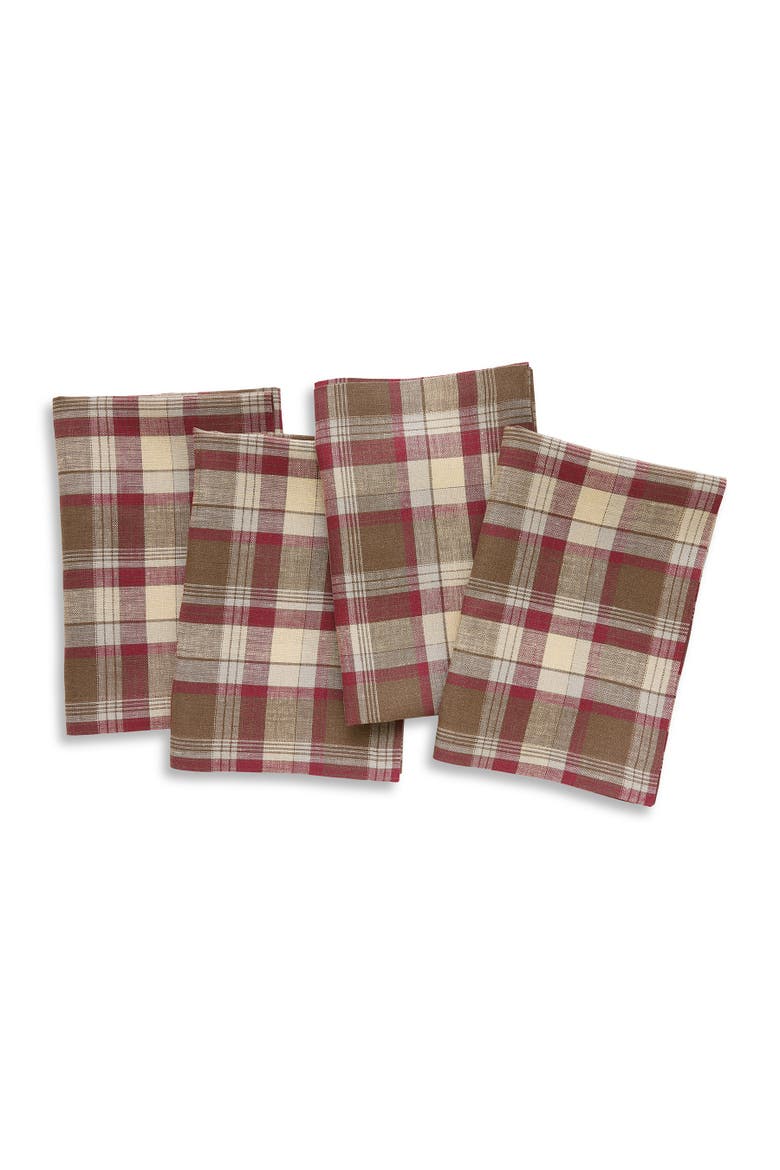 Linen Dinner Napkins Set of 4, 20 x 20" - Rustic Plaid, Main, color, Rustic Multicolor