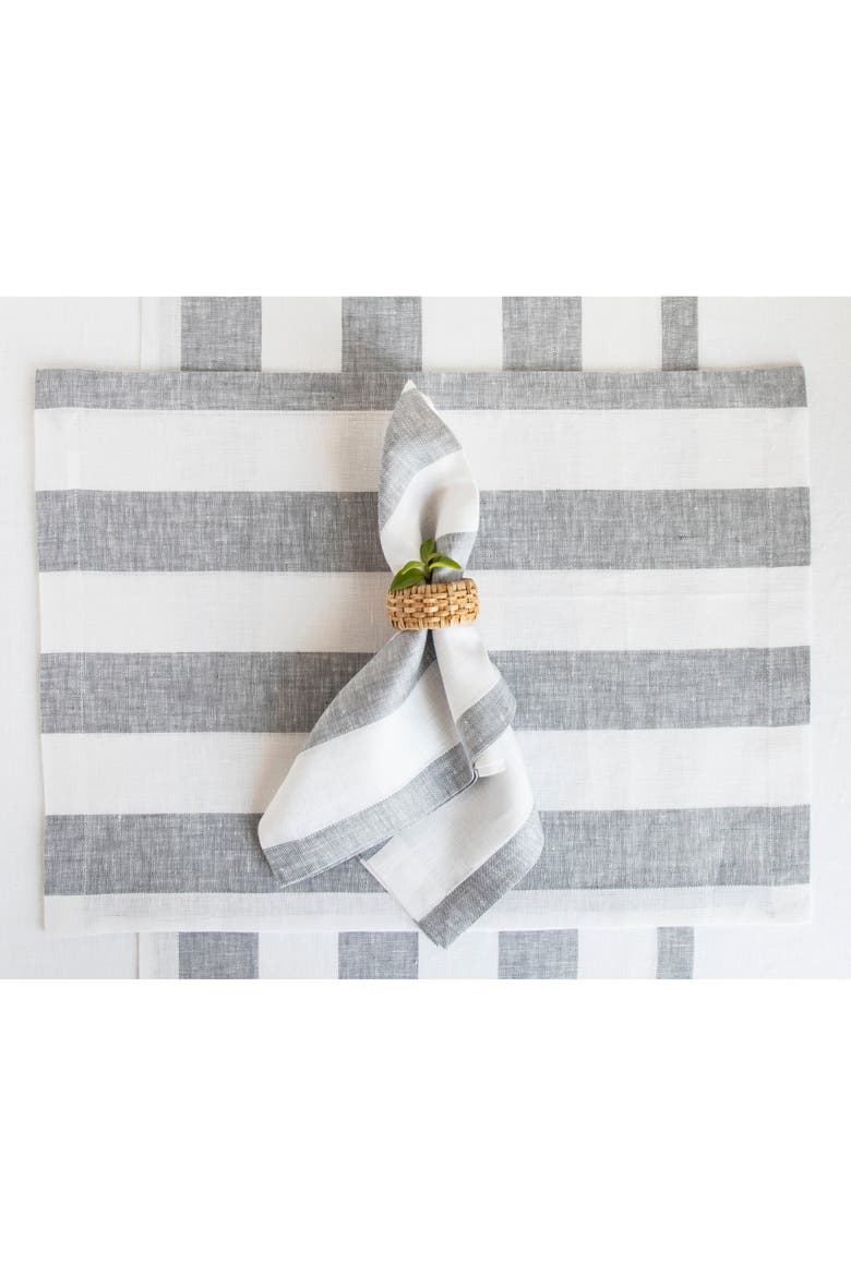 Linen Placemats Set of 4, 14 x 19" - Cabana Stripe, Alternate, color, Grey and White