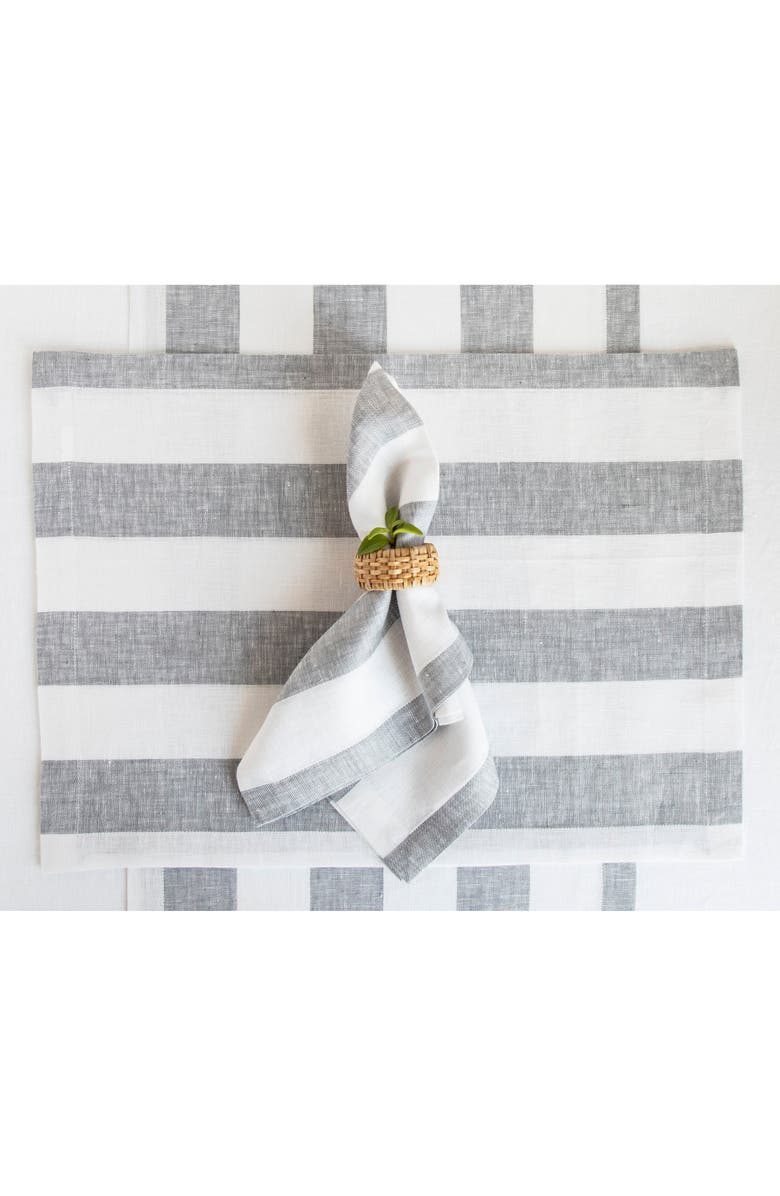 Solino Home Linen Placemats - Cabana Stripe, 14" x 19", Alternate, color, Grey And White