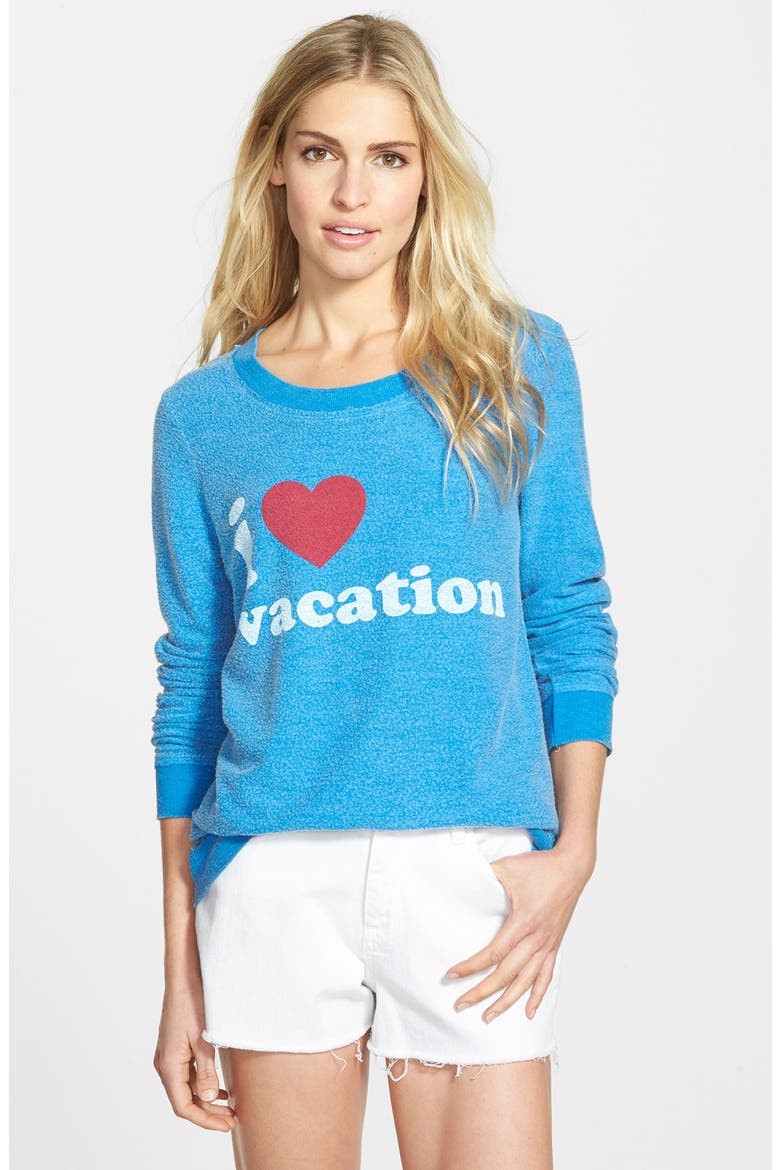 'I Love Vacation' Pullover Sweatshirt, Main, color, POOL