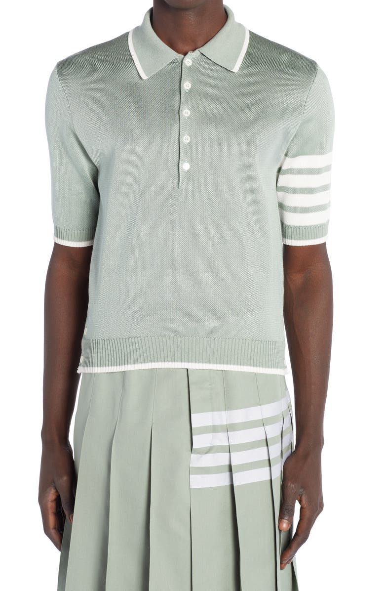 Thom Browne Bird's Eye Tipped Silk & Cotton Polo, Main, color, 