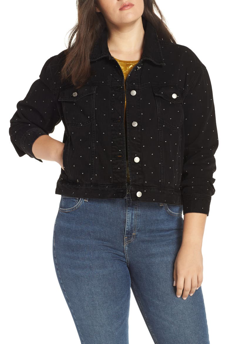 The Boxy Metallic Dot Crop Jean Jacket, Alternate, color, LUNAR WASH