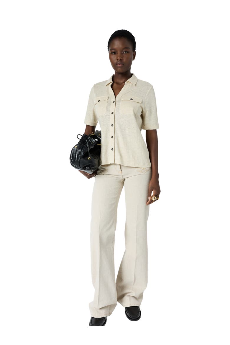 Moana Open Collar Linen Shirt, Alternate, color, Natural