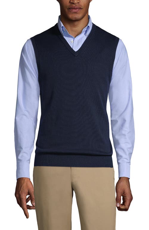 Lands' End School Uniform  Cotton Modal Fine Gauge Sweater Vest in Classic Navy 