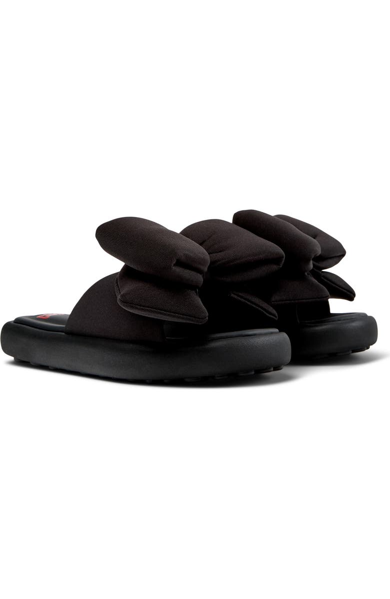 Camper Kids' Pelotas Plush Bow Slide Sandal, Main, color, Black