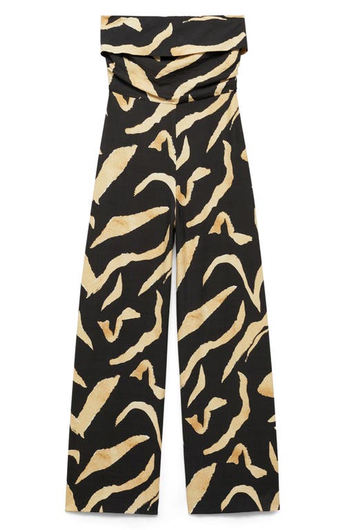 Shop Mango Printed Strapless Jumpsuit In Black