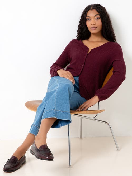 Single Stitch Cable Knit Cardigan In Burgundy
