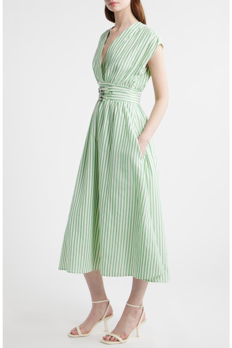 Stripe Fit & Flare Midi Dress, Alternate, color, GREEN