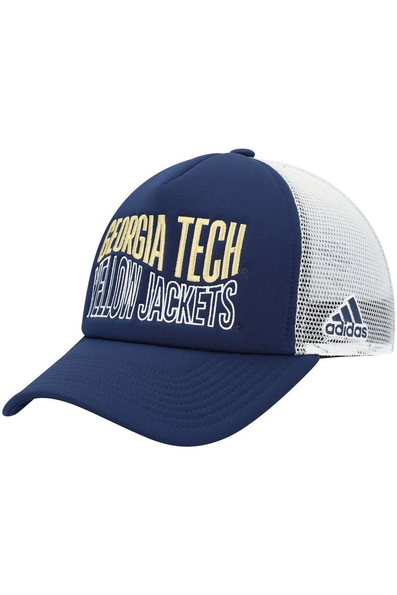 Men's adidas Navy/White Georgia Tech Yellow Jackets Wave Foam Trucker Snapback Hat, Main, color, Navy