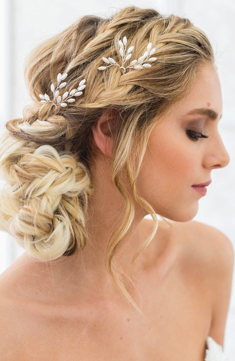 Brides & Hairpins Ellie Set of 2 Imitation Pearl Pins, Alternate, color, Silver/ White