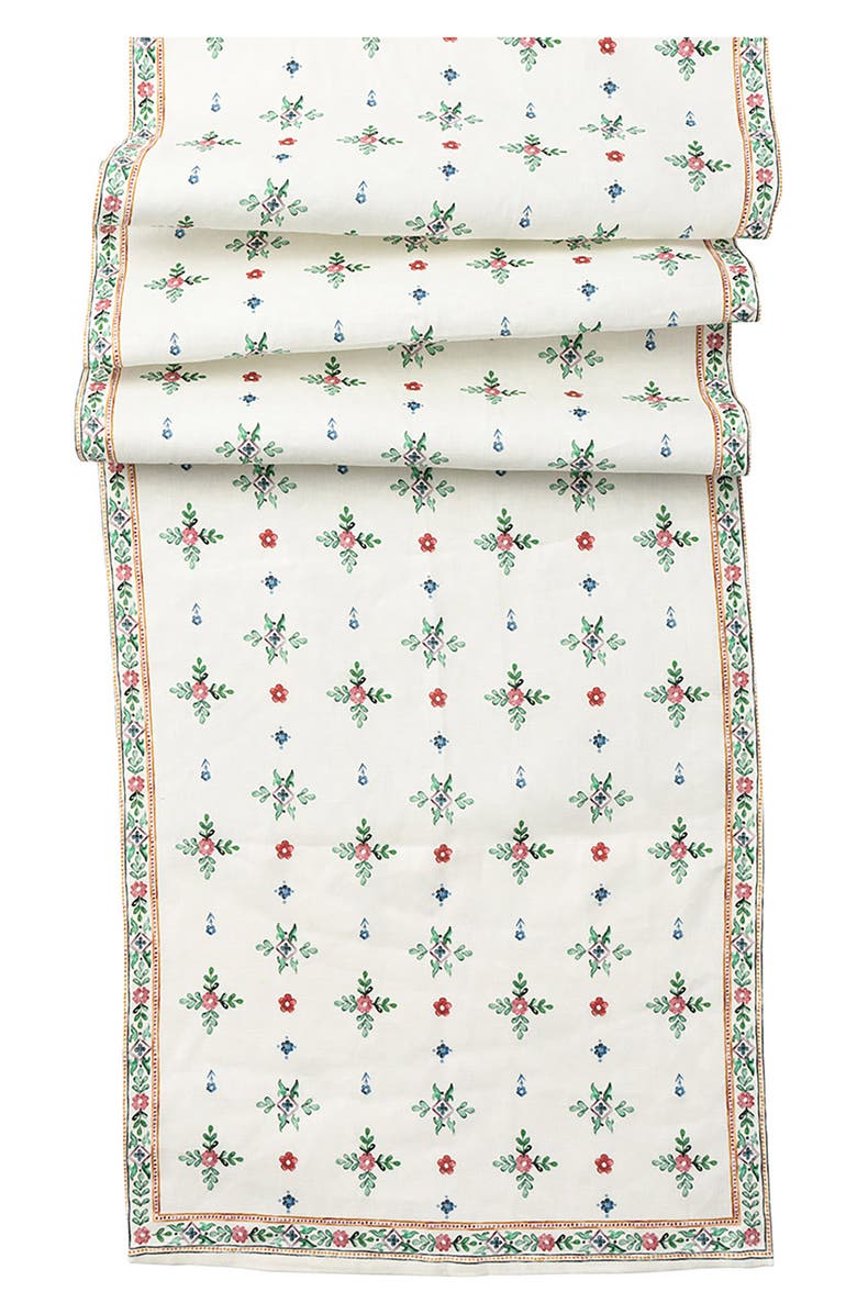 Juliska Heidi Linen Table Runner, Main, color, White Multi