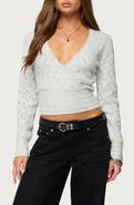EDIKTED Janine Pointelle V-Neck Crop Sweater