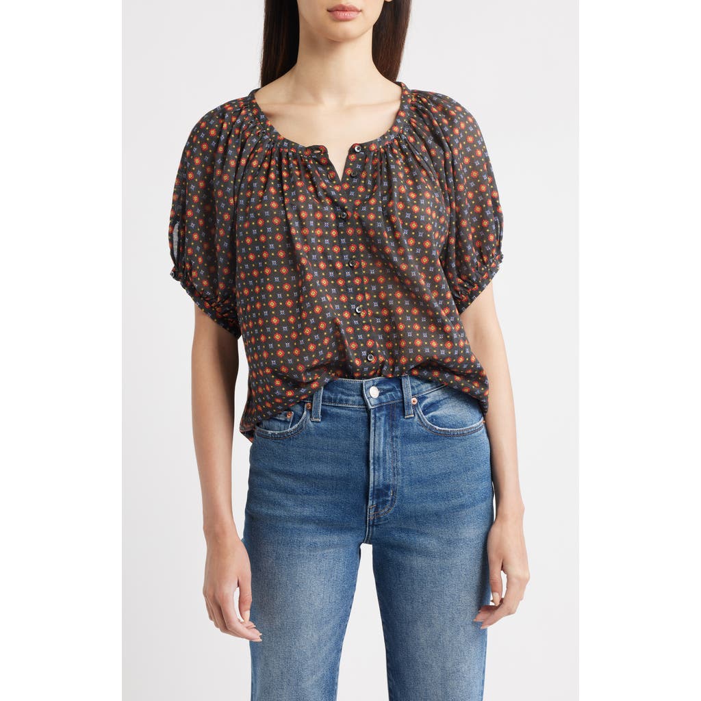 Doen June Gathered Floral-print Organic Cotton-voile Blouse In Multi