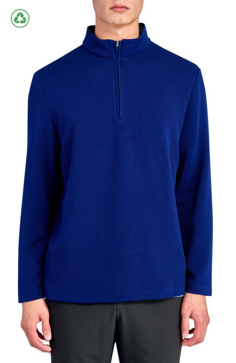 Regular Fit Solid Waffle Knit Recycled Performance Quarter Zip