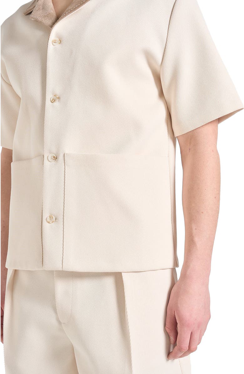 Manière De Voir Joel Twill Shirt with Suede Revere Collar, Alternate, color, Cream