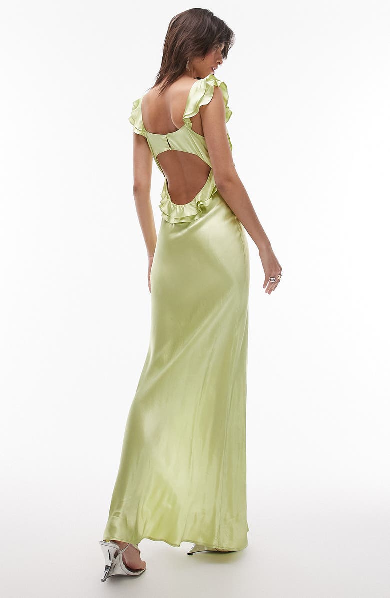Topshop Ruffle Satin Maxi Cocktail Slipdress, Alternate, color, Light Green