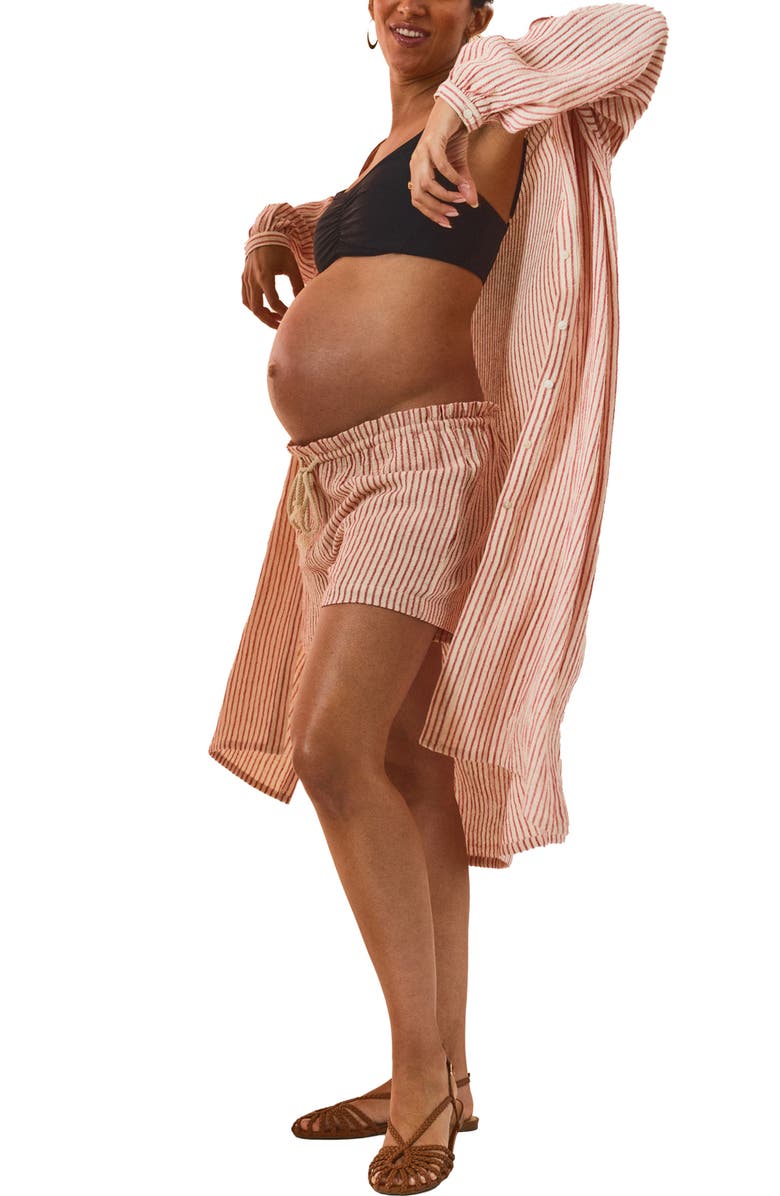 HATCH The Bungalow Striped Beach Short, Alternate, color, Red/Cream Stripe