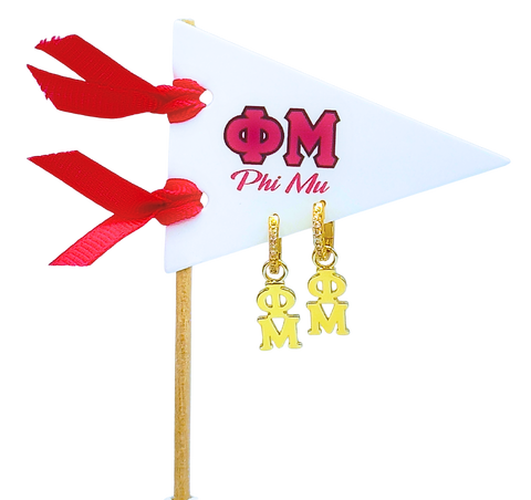 Phi Mu Greek Letter Huggie + Charm Earrings