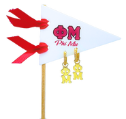 Color Shout Phi Mu Greek Letter Huggie + Charm Earrings