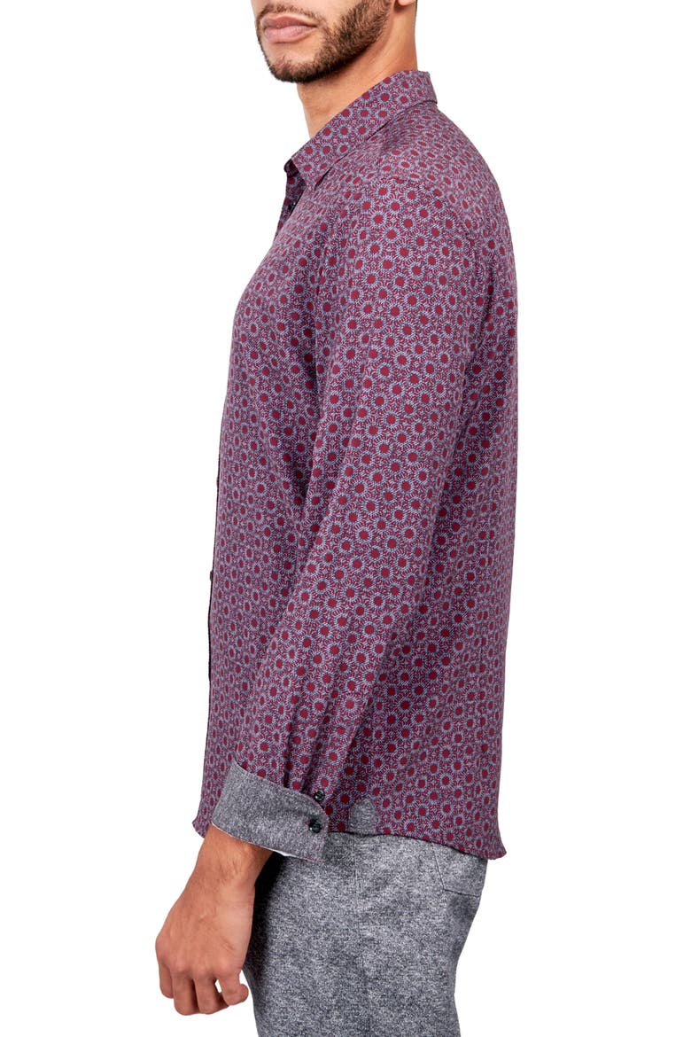 Slim Fit Medallion 4-Way Stretch Performance Long Sleeve Shirt, Alternate, color, PLUM