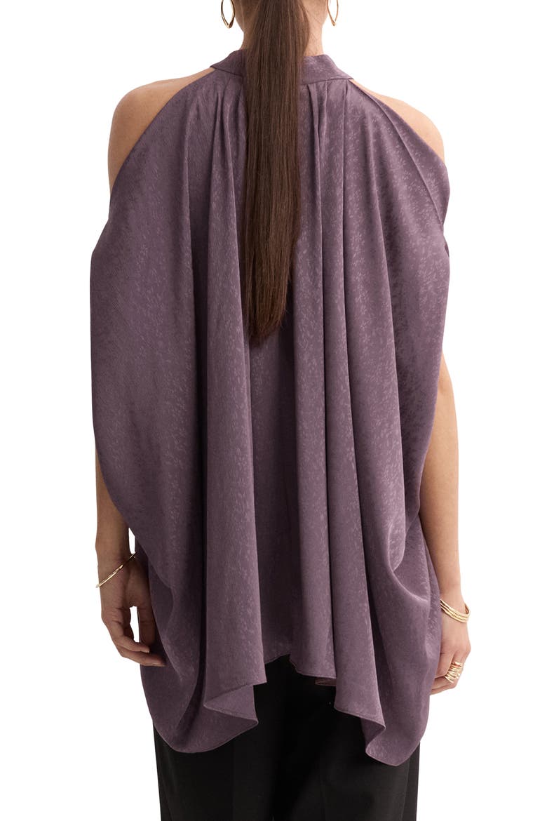 Cold Shoulder Satin Top, Alternate, color, PURPLE