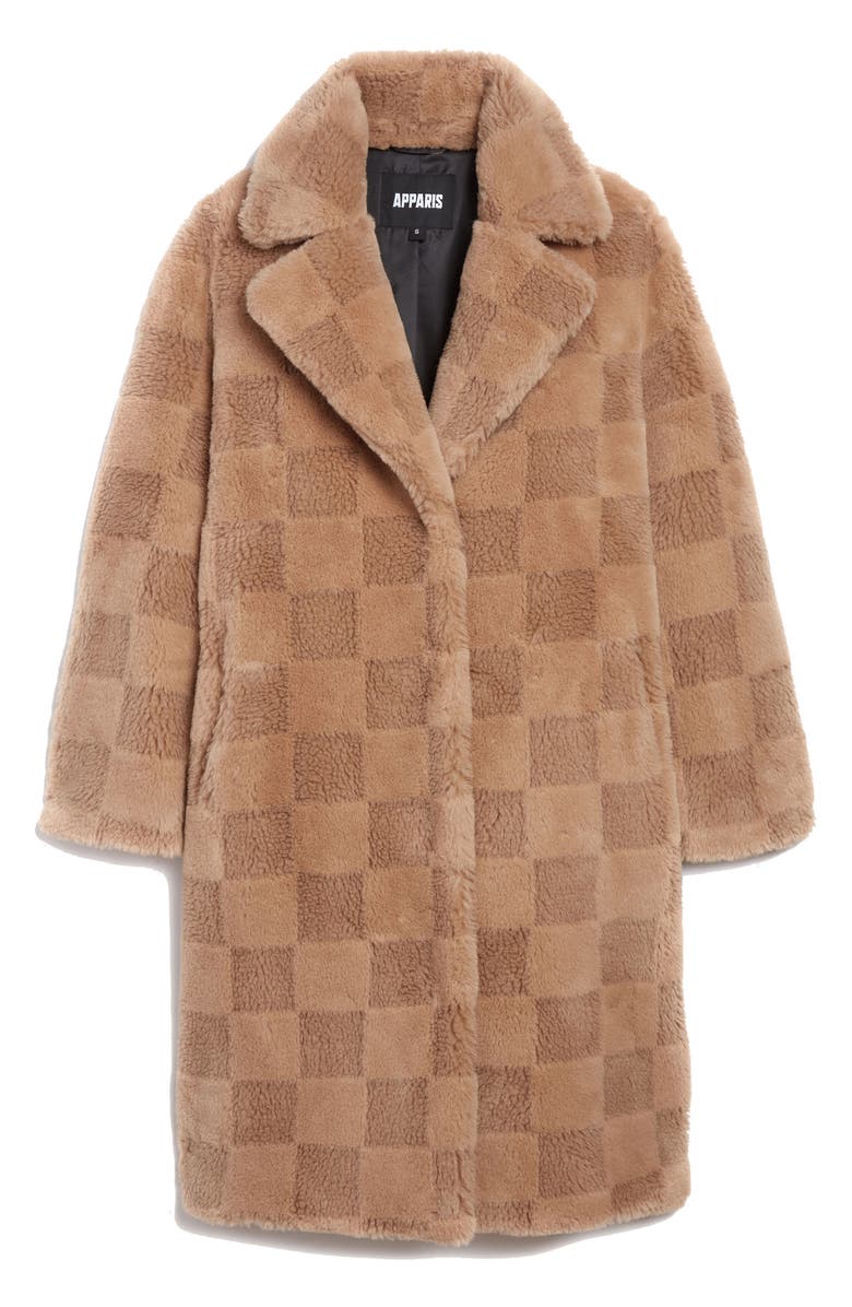 Apparis Tikka Checkerboard Faux Fur Coat, Alternate, color, 