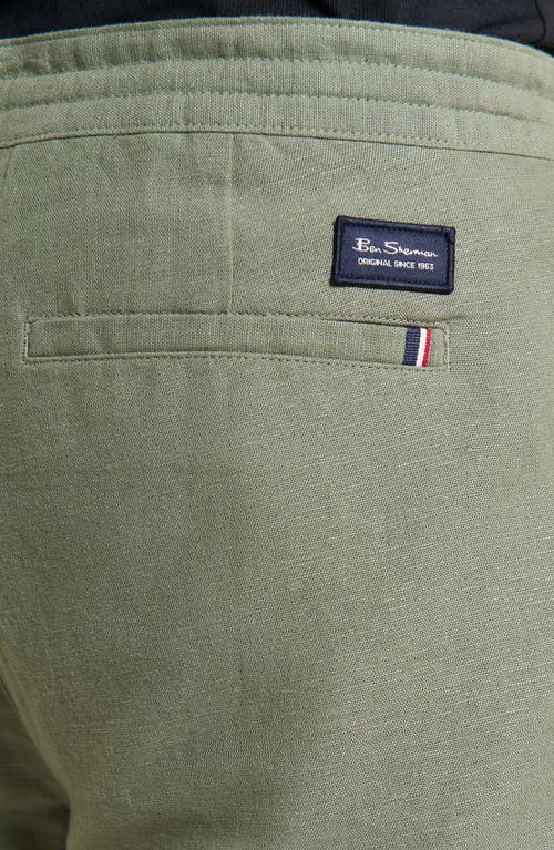Ben Sherman Linen & Cotton Drawcord Shorts In Olive