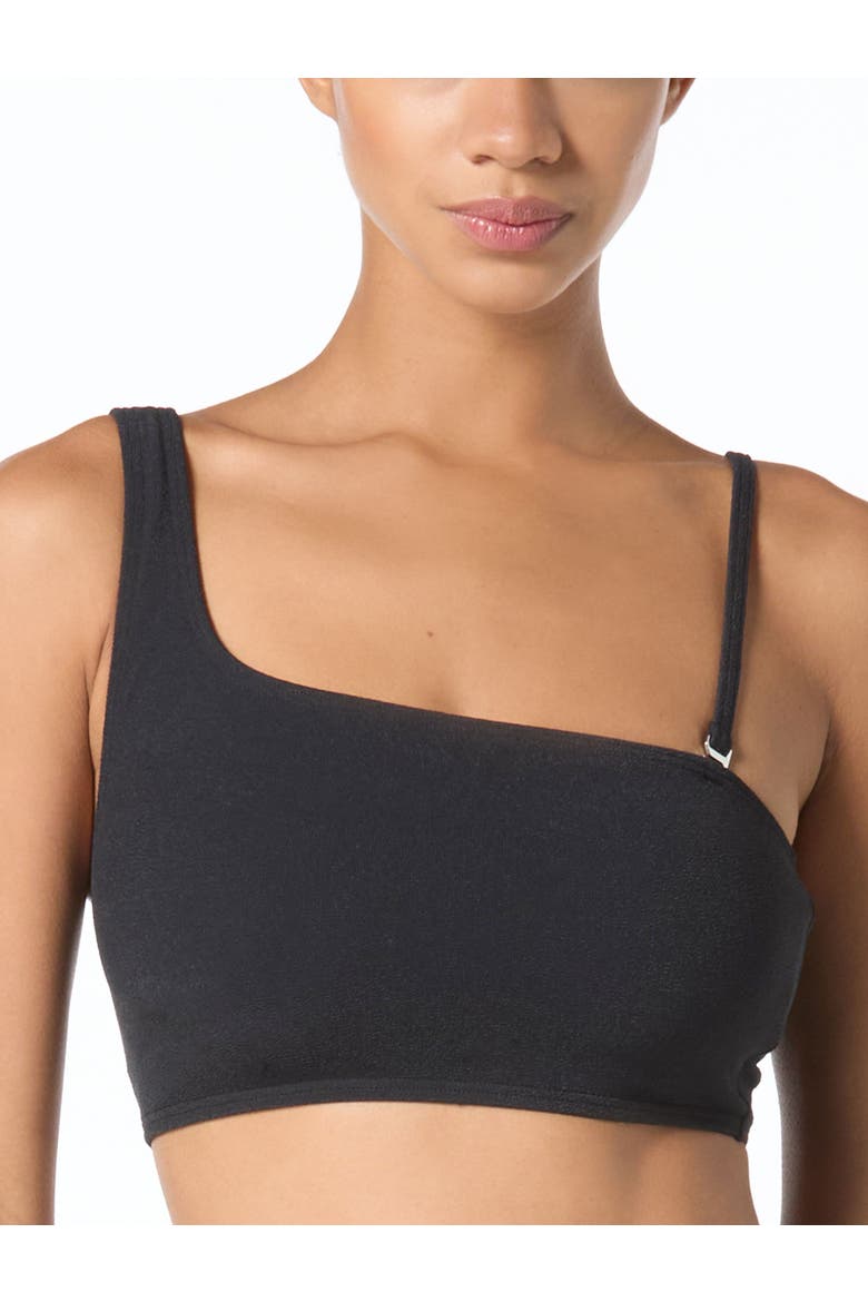 Oval Link Crepe Solids One Shoulder Swim Top, Alternate, color, Black