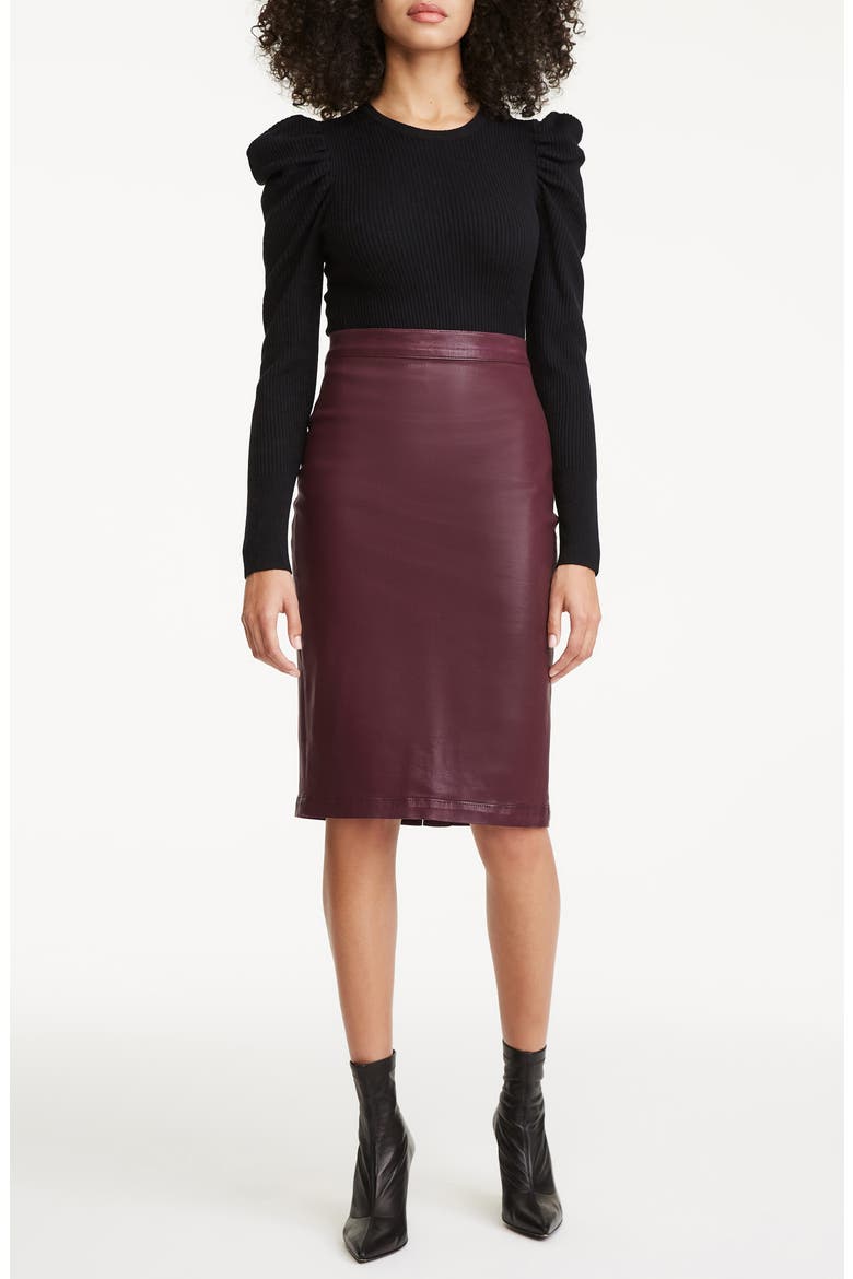 Coated Denim Pencil Skirt, Alternate, color, PLUM