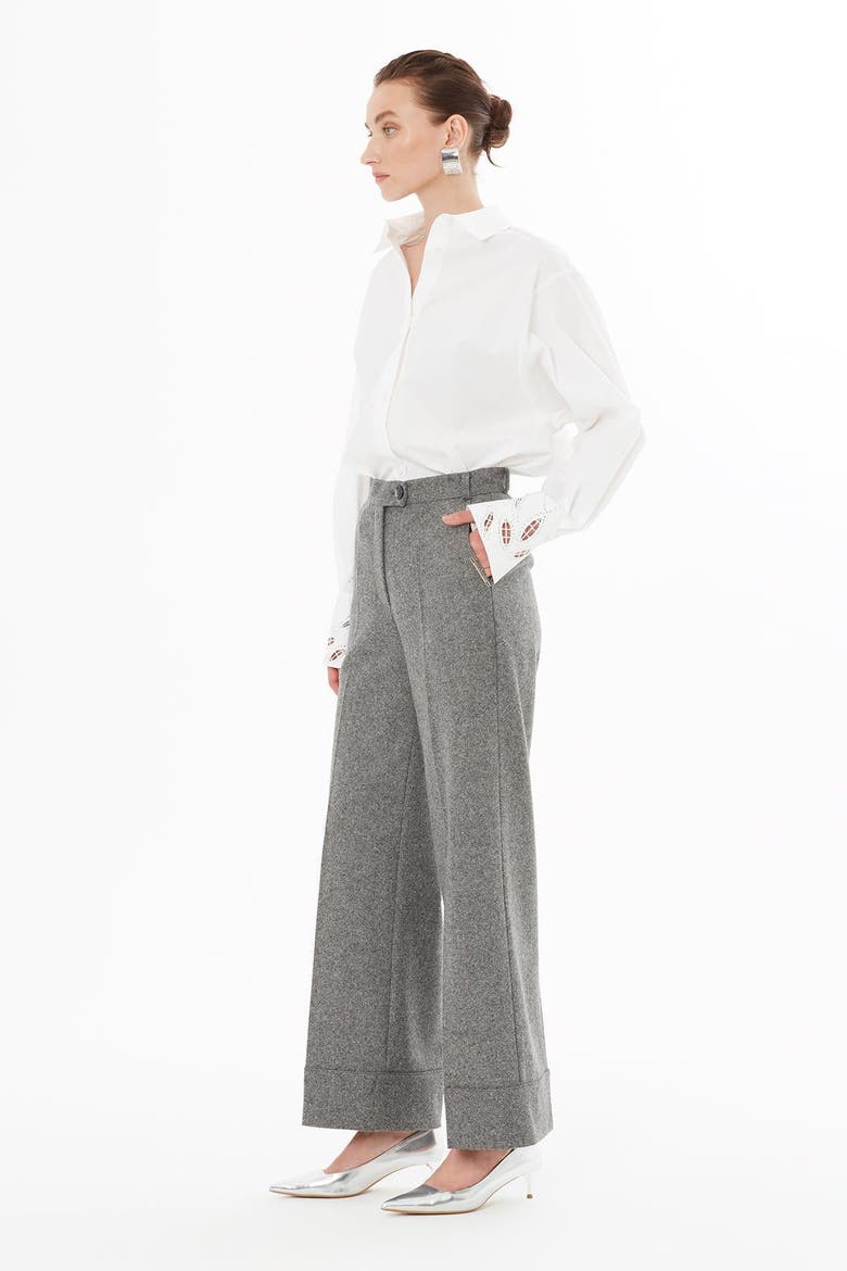 High-Waist Straight-Leg Wool-Blend Trousers, Main, color, Grey
