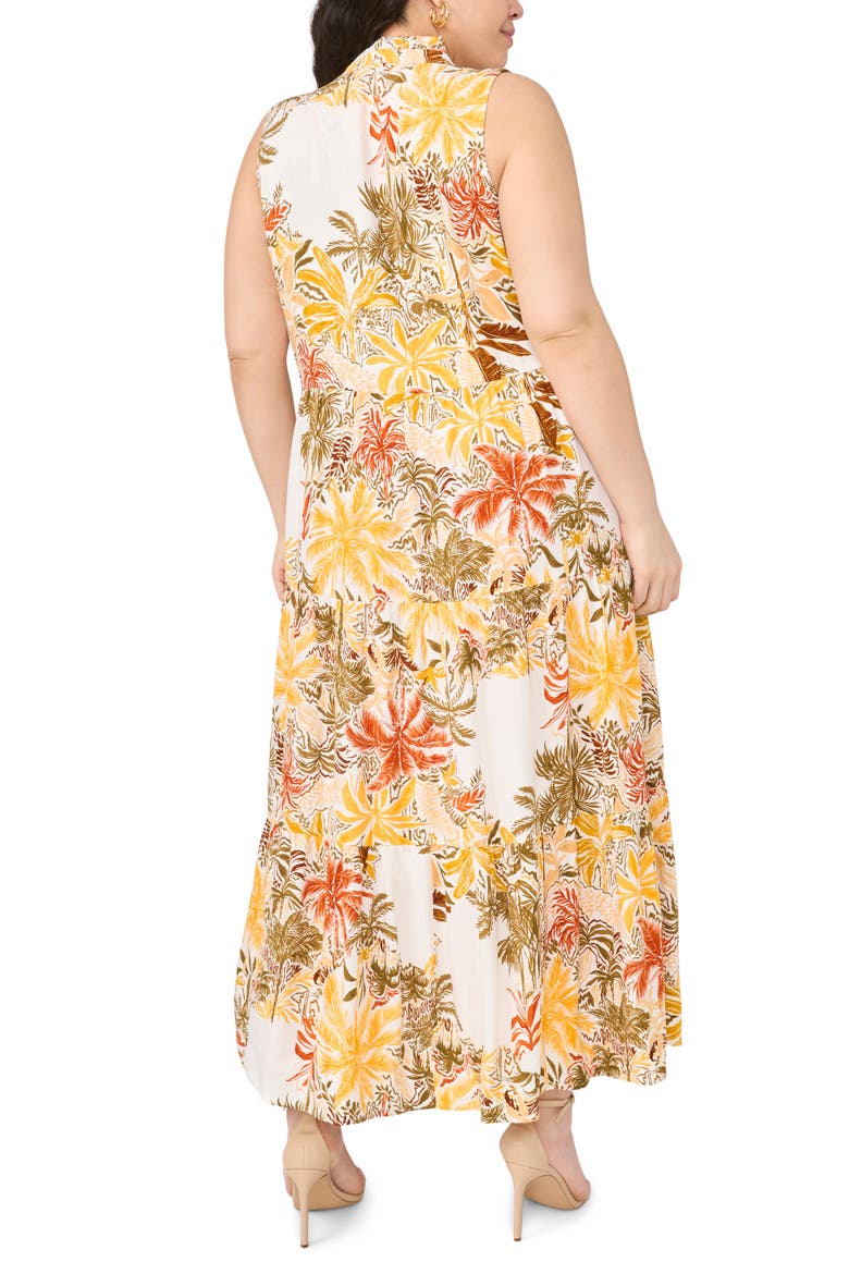 Tropical Print Split Neck Tiered Maxi Dress, Alternate, color, WALLFLOWER