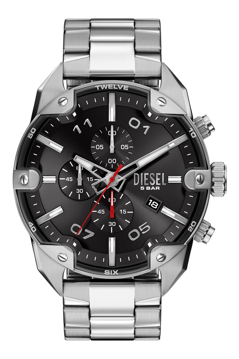 Spiked Chronograph Bracelet Watch, 49mm, Main, color, BLACK/ SILVER