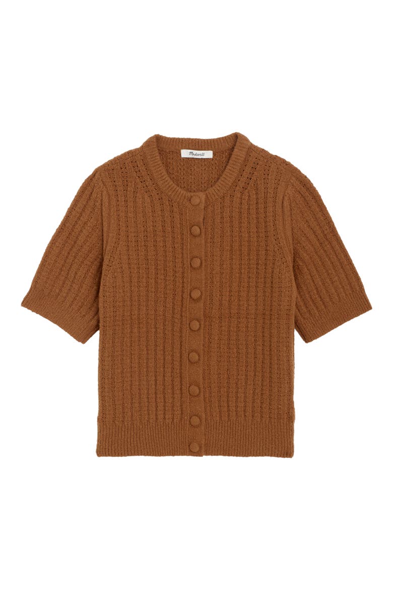 Textured Stitch Short Sleeve Cardigan, Main, color, PECAN SHELL