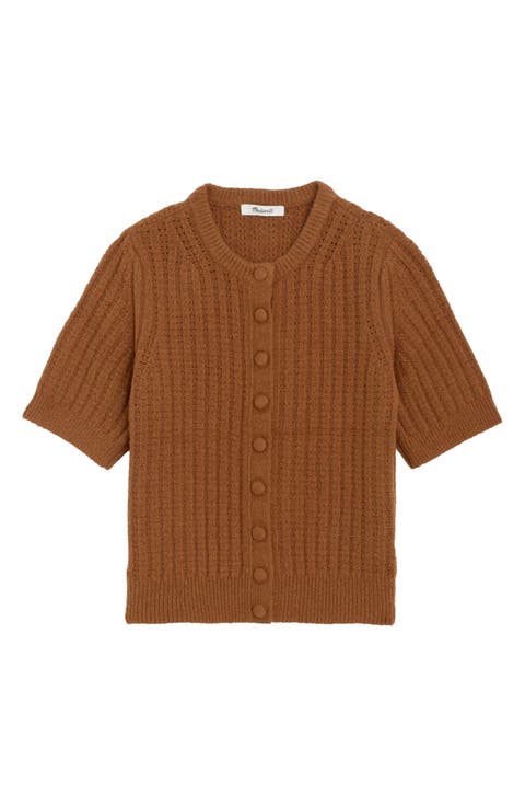 Textured Stitch Short Sleeve Cardigan