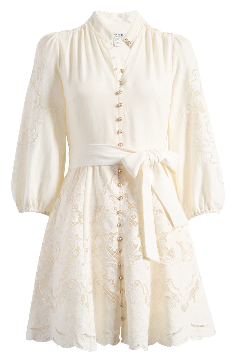 Ever New Embroidered Tie Waist Long Sleeve Mini Shirtdress, Alternate, color, 