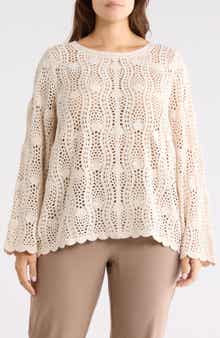 Adrianna Papell Long Sleeve Pointelle Sweater