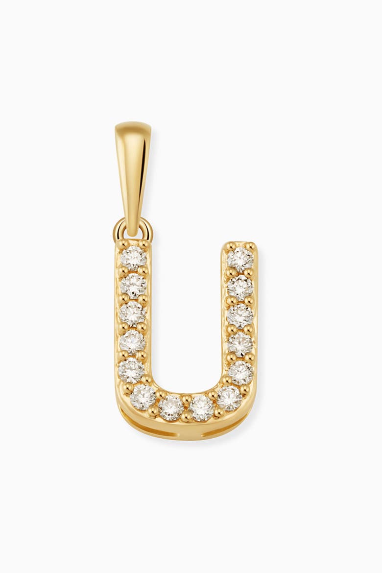 14K Gold Luxe Letter Diamond Initial Pendant Charm, Main, color, Yellow Gold - U