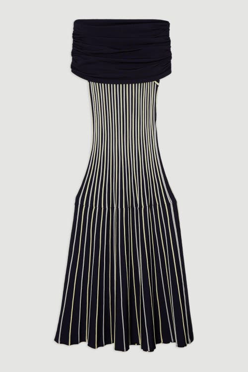 Karen Millen Striped Bardot Knitted Maxi Dress In Blue