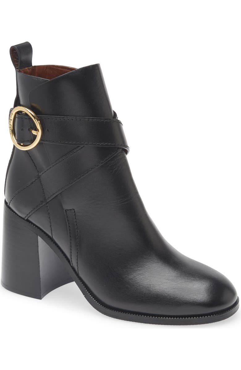 See by Chloé New Gaucho Block Heel Bootie, Main, color, Black