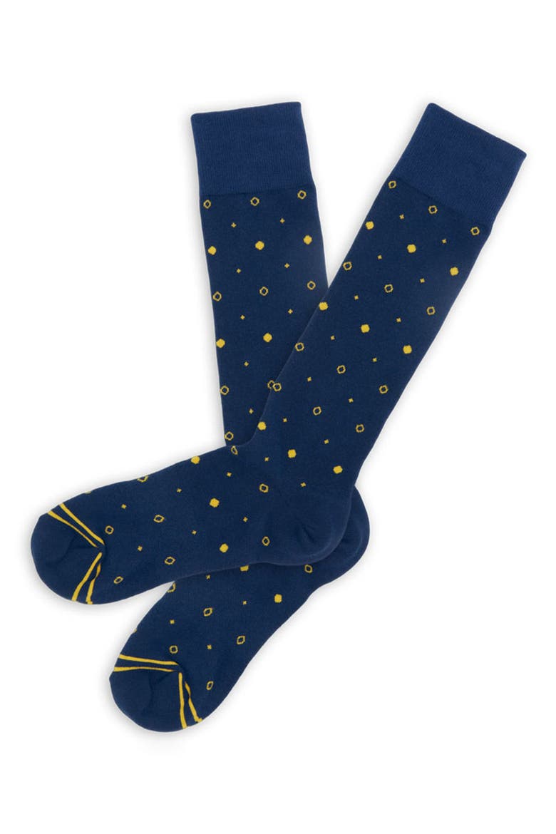 Mixed Dot Mid-Calf Premium Novelty Dress Socks, Alternate, color, NAVY / GOLD