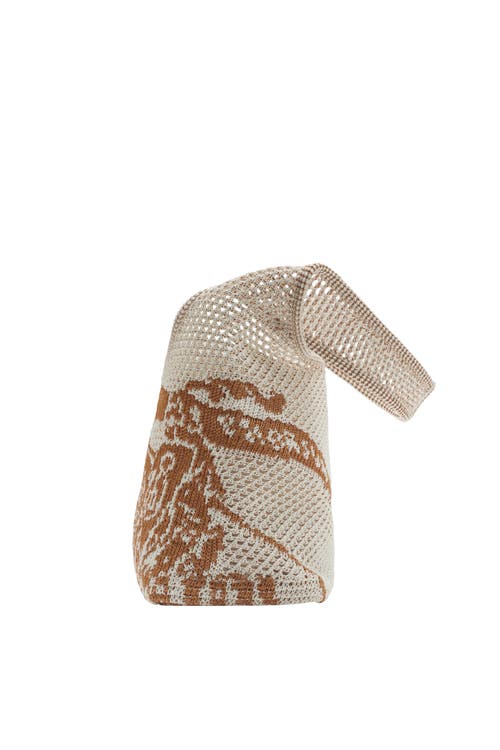 Burberry White & Tan Large Ekd Crochet Tote In White/sand